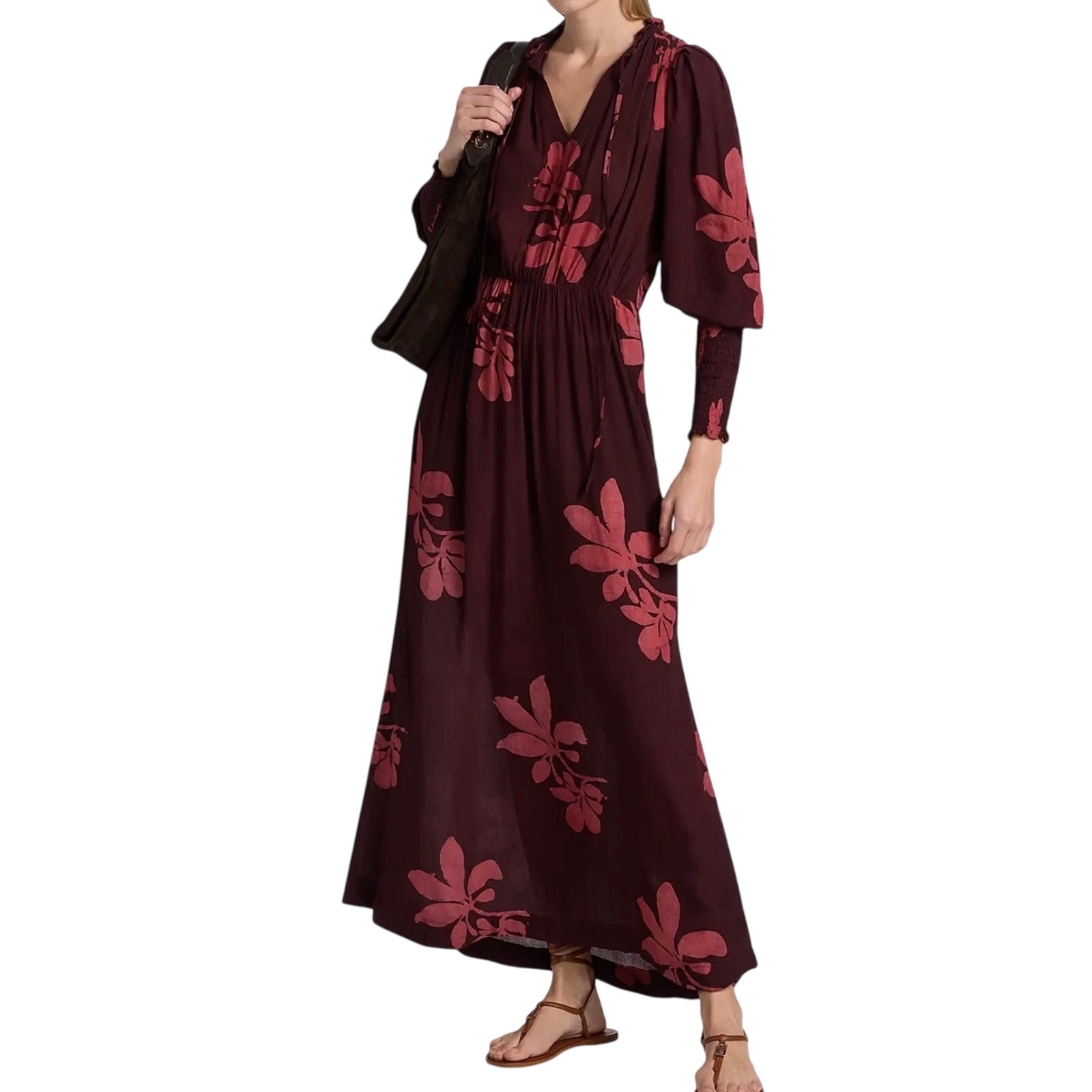 Elisamama Nwt Teniola Printed Long-Sleeve Maxi Dress Red Floral Women’s Size Xl